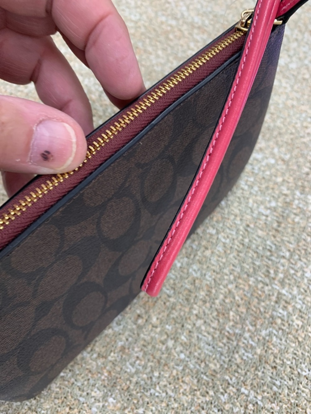 Coach Brown Signature Canvas Wristlet with Pink Strap - Picture 5 of 9